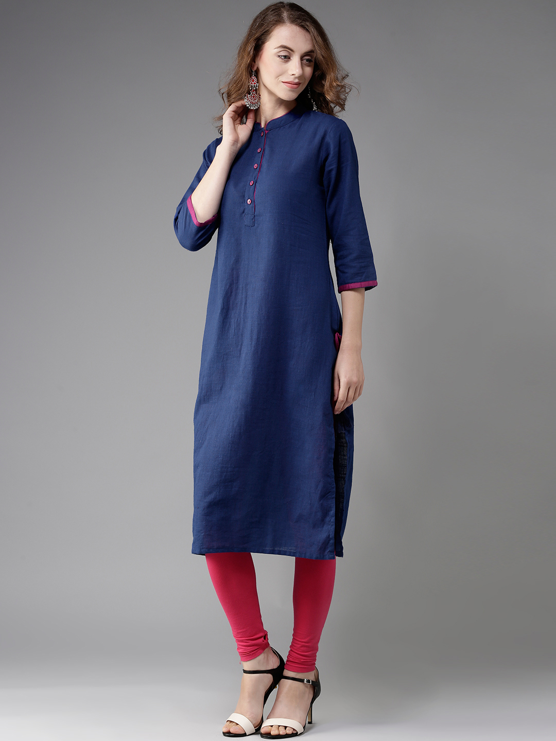 HERE&NOW Women Blue Solid Straight Kurta Price in India