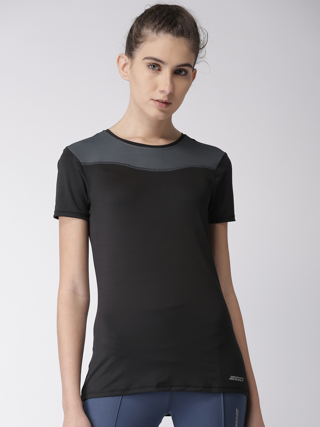 2GO Women Black Solid GO-DRY Training T-shirt Price in India