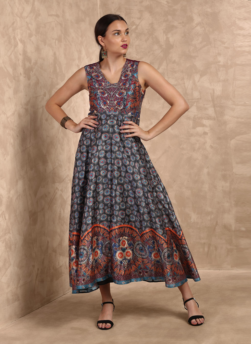 Blue Printed Maxi Dress Price in India
