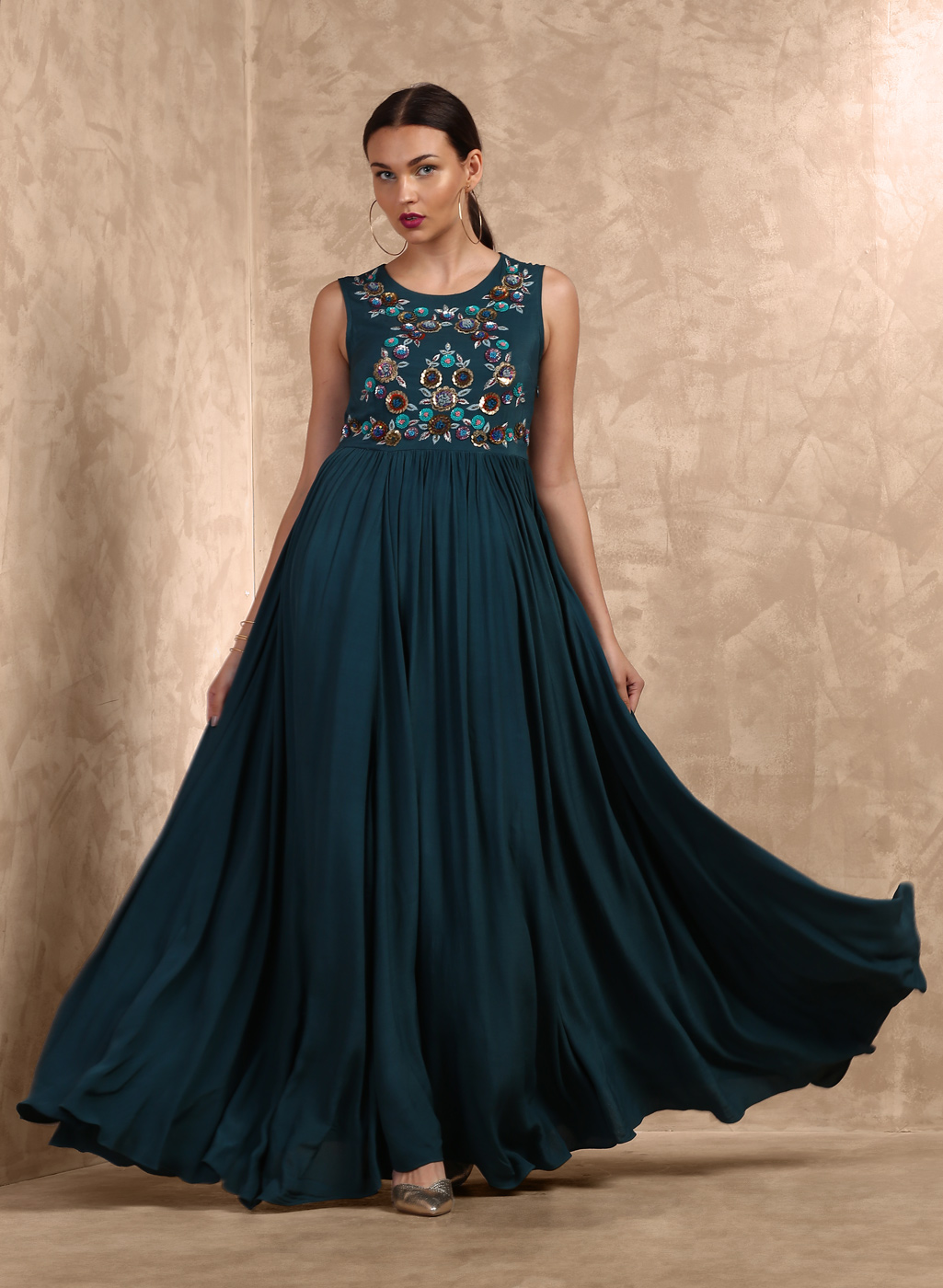 Teal Embellished Maxi Dress Price in India