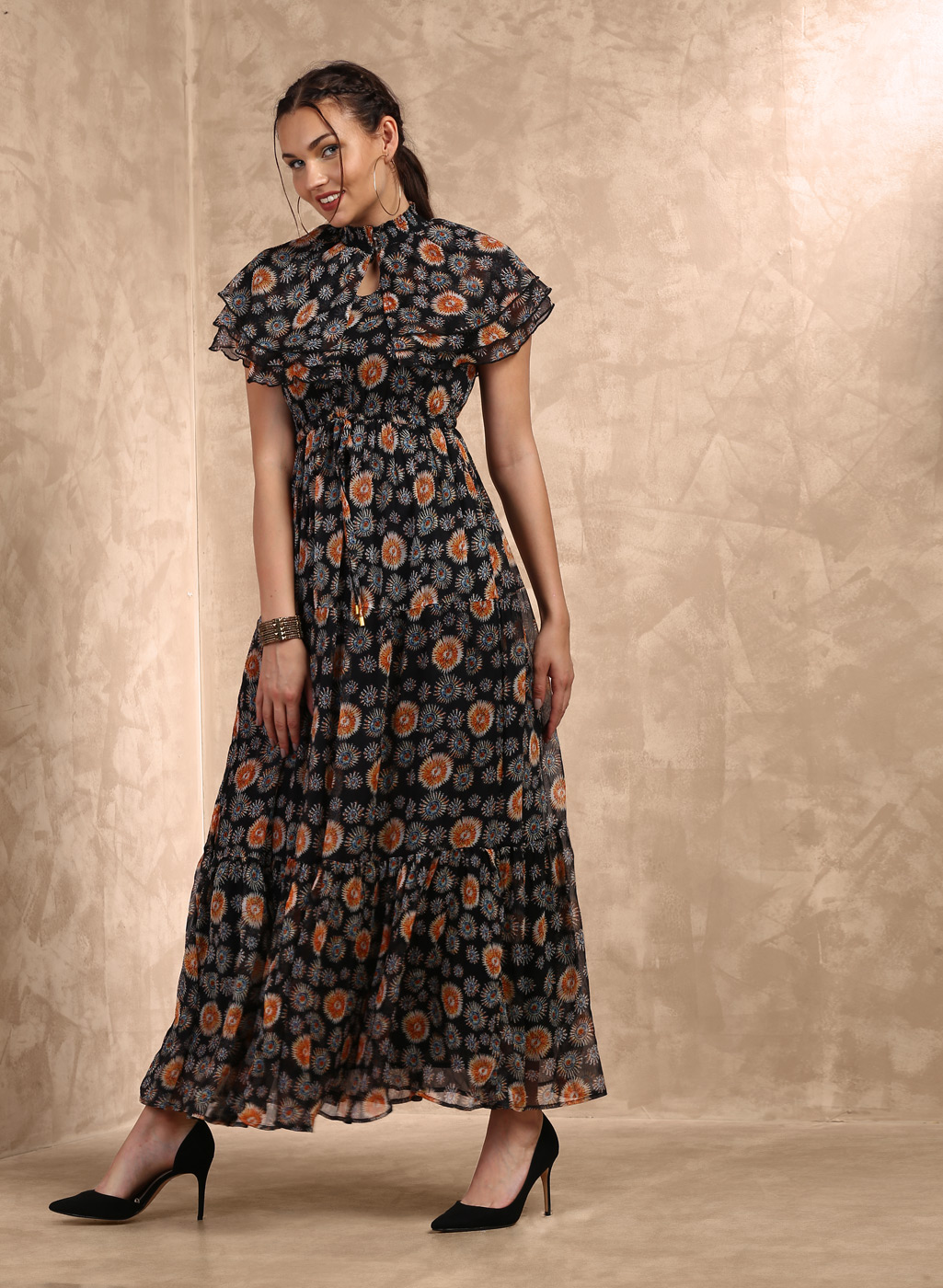 Black Printed Maxi Dress Price in India