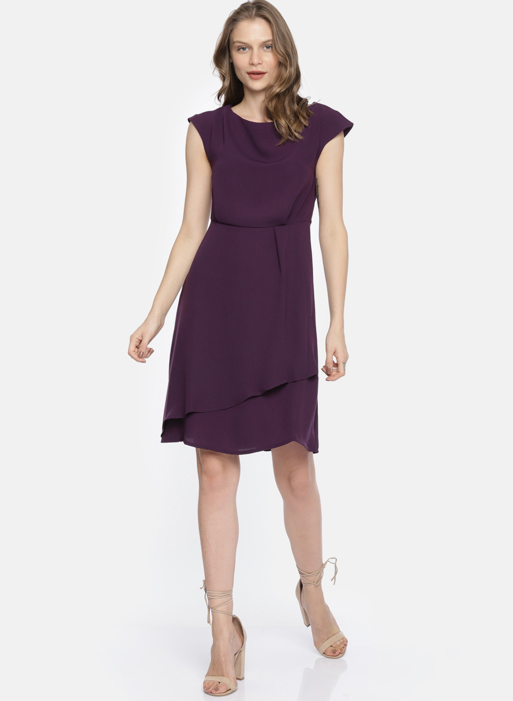 Purple Solid Fit And Flare Dress Price in India