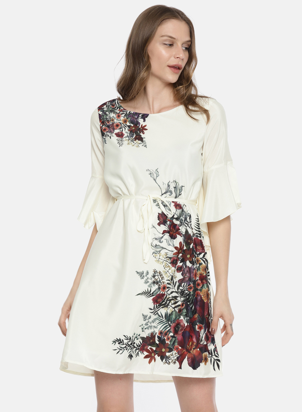 Cream Printed Shift Dress Price in India