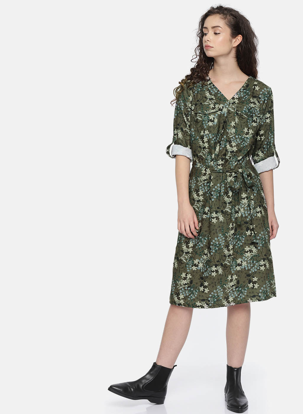 Olive Printed Shift Dress Price in India