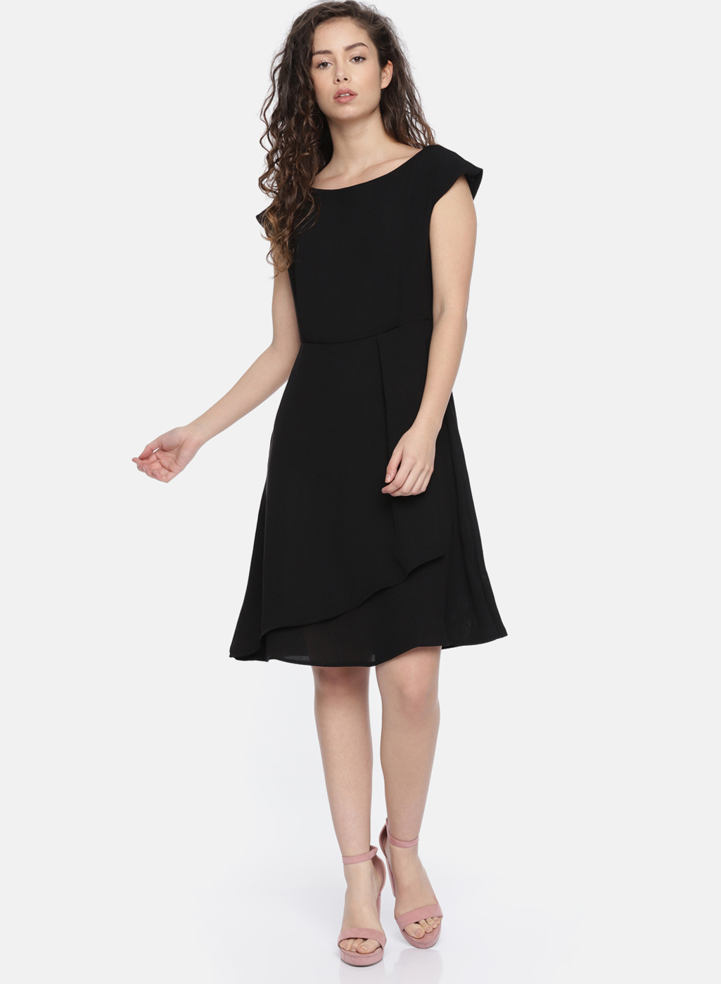 Black Solid Fit And Flare Dress Price in India