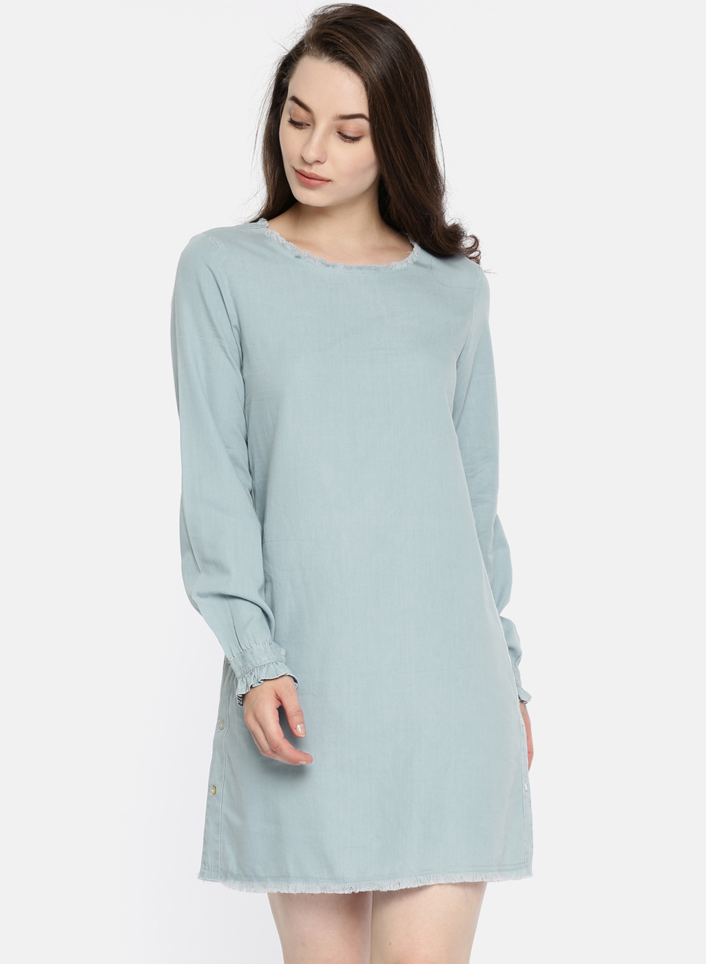 Blue Solid Shift Dress Price in India