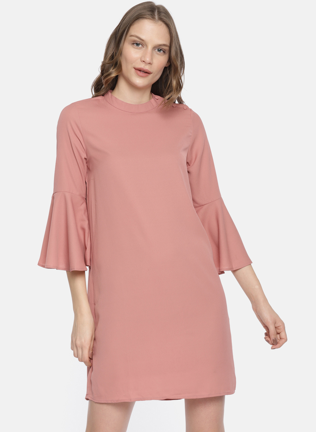 Pink Solid Shift Dress Price in India