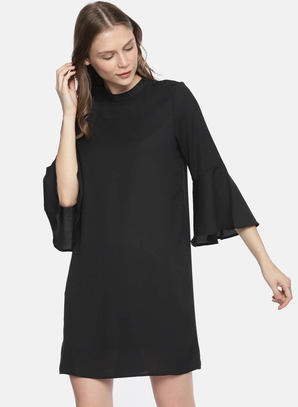 Black Solid A-Line Dress Price in India