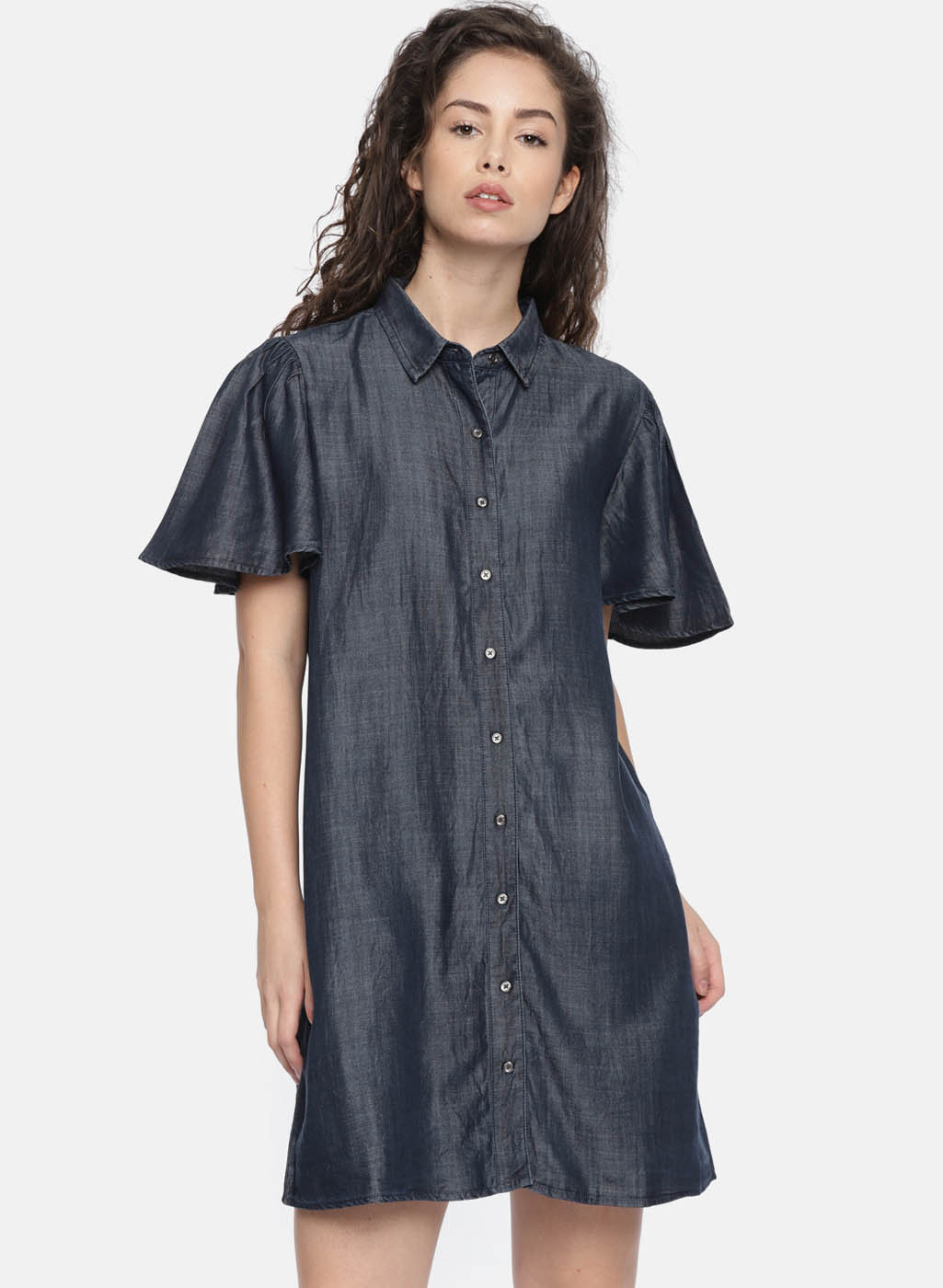 Blue Solid Shirt Dress Price in India