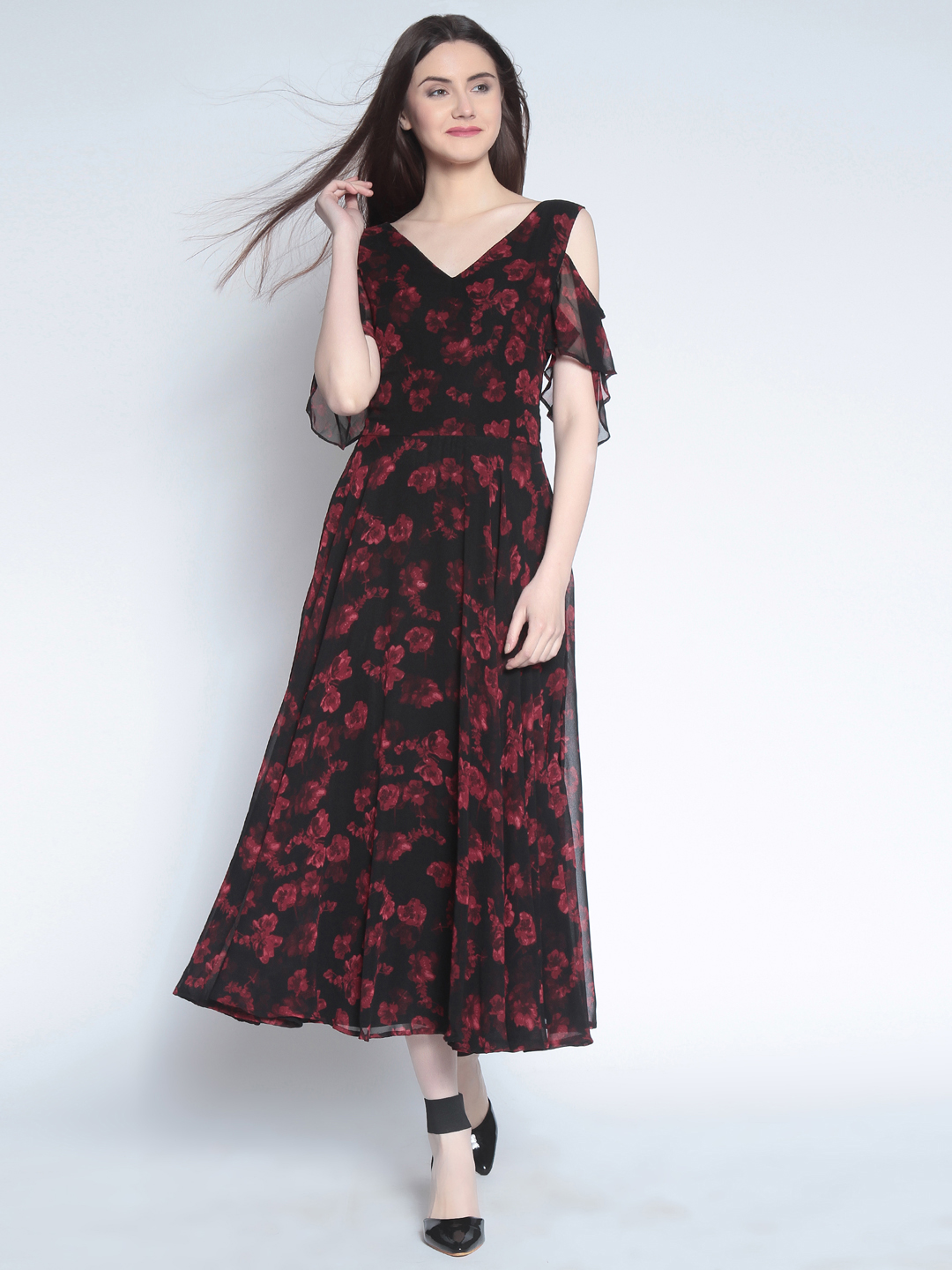 RARE Women Black Printed A-Line Dress Price in India