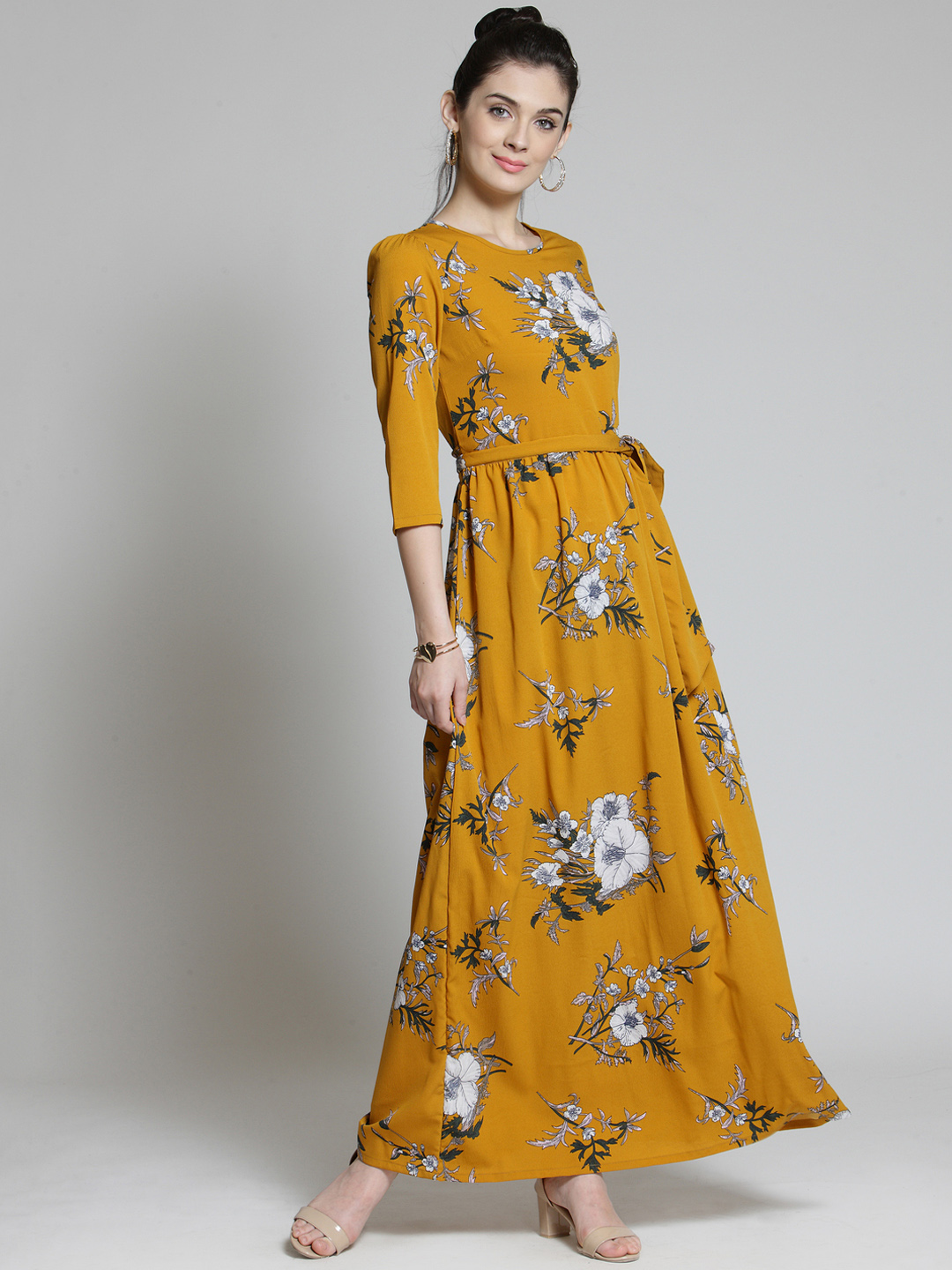 plusS Women Mustard Printed Maxi Dress Price in India