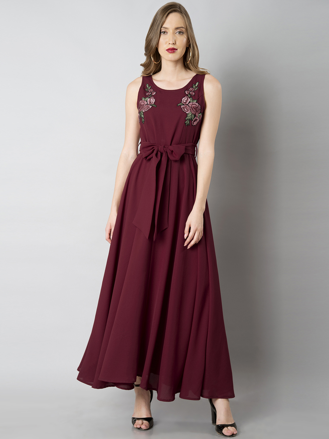 FabAlley Women Maroon Solid Maxi Dress Price in India