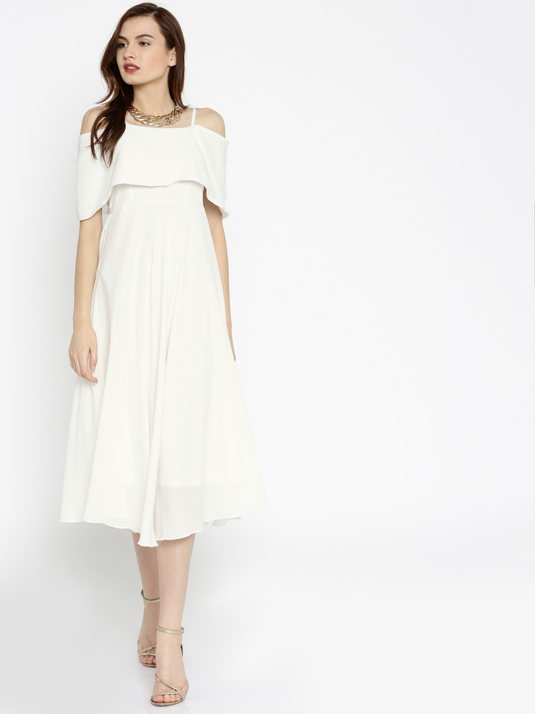 SASSAFRAS Women White Solid Layered Fit & Flare Dress Price in India