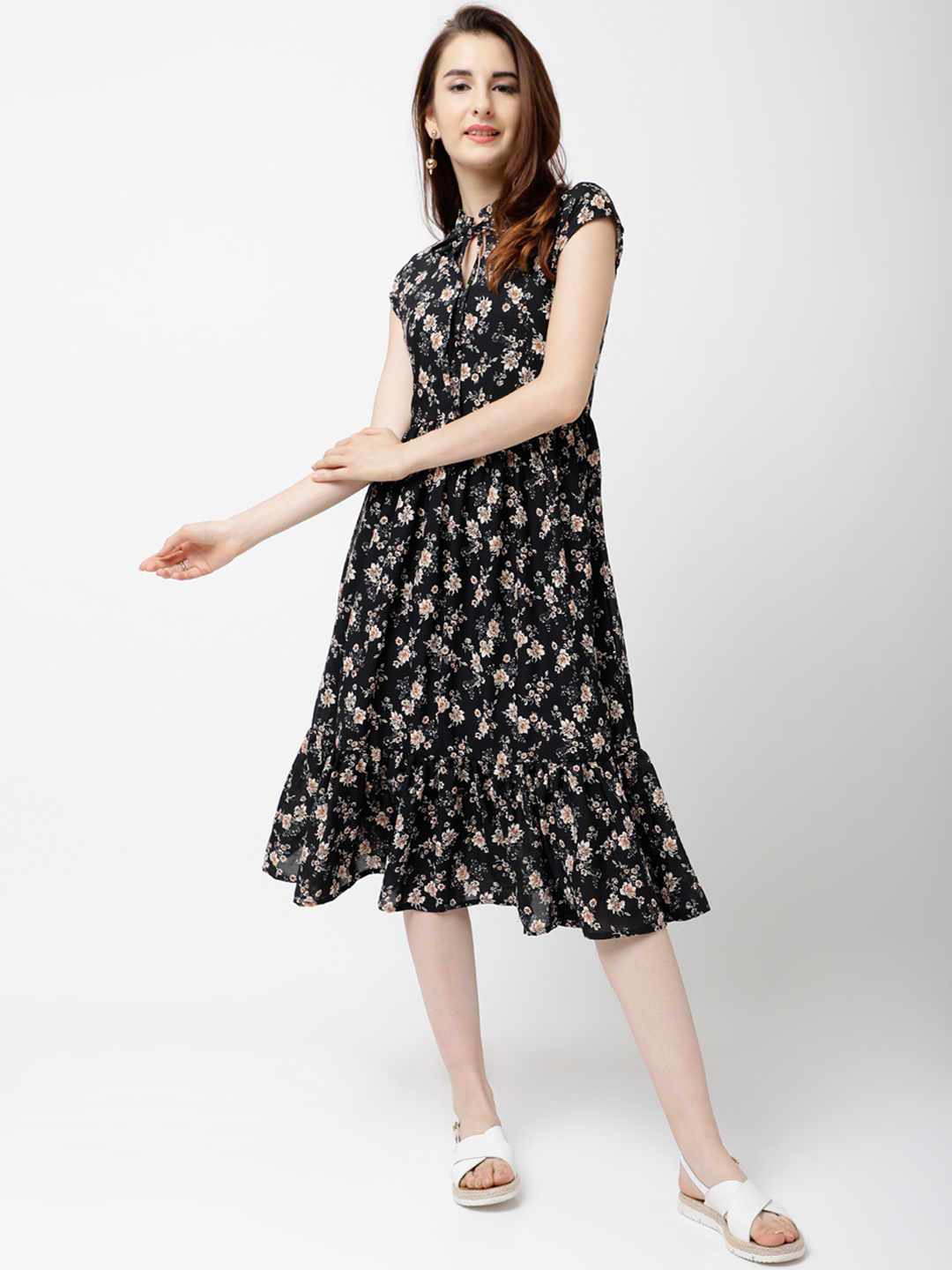 Tokyo Talkies Women Black Printed Fit and Flare Dress Price in India