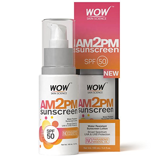 WOW AM2PM SPF 50 Water Resistant No Parabens & Mineral Oil Sunscreen, 100mL Price in India