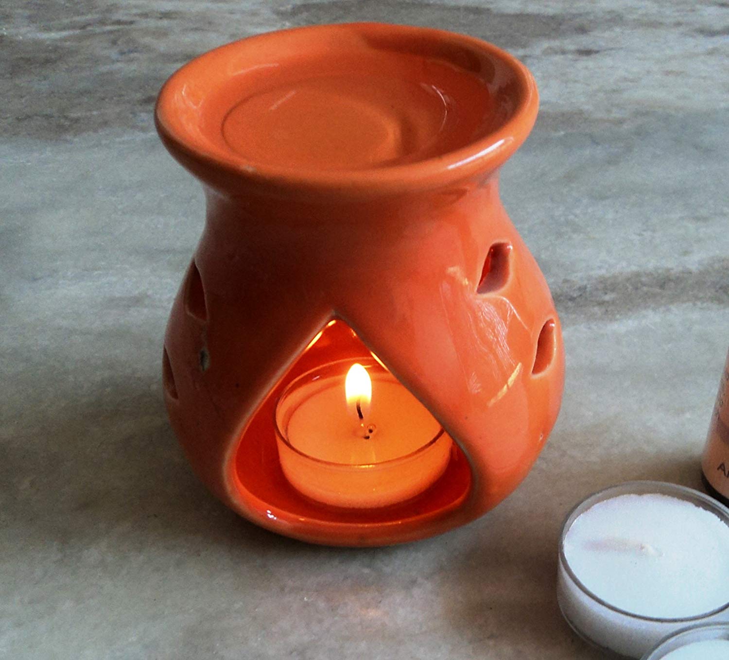 Pure Source India Ceramic Aroma Burner Clay Lamp,3 x4 (Orange) Price in India