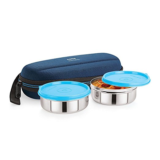 Cello Max Fresh Super Steel Lunch Box Set, 2-Pieces, Blue Price in India