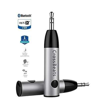 CrossBeats Connect Mini Audio Bluetooth Receiver with 3.5mm Aux Adapter for Car Audio and wired Headphones Speakers with In-built Mic ( Silver ) Price in India