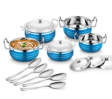 Classic Essentials Stainless Steel Handi Set, 10-Pieces, Blue Price in India