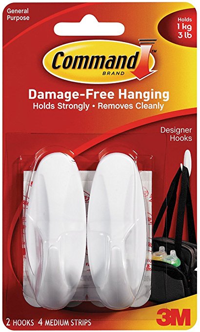 Command Designer Medium Plastic Hook(White, 2 hooks and 4 strips) Price in India