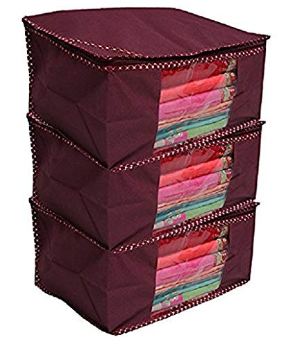 Kuber Industries 3 Piece Non Woven Saree Cover Set, Maroon Price in India