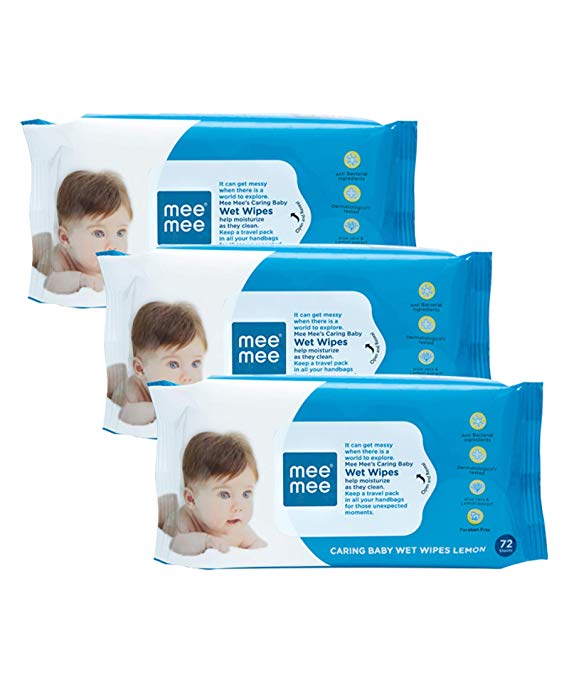 Mee Mee Caring Baby Wet Wipes with Lemon Fragrance (72 pcs/pack) (Pack of 3) Price in India