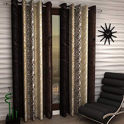 Home Sizzler Abstract 4 Piece Eyelet Polyester Window Curtain Set - 5ft, Brown Price in India