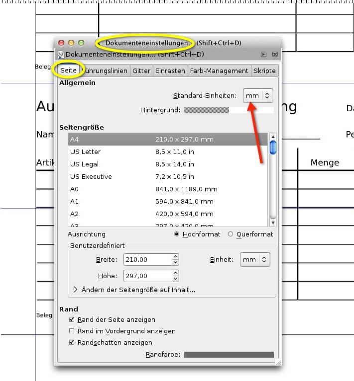 Inkscape Dokumenteigenschaften Inkscape Dokumenteigenschaften mm px cm