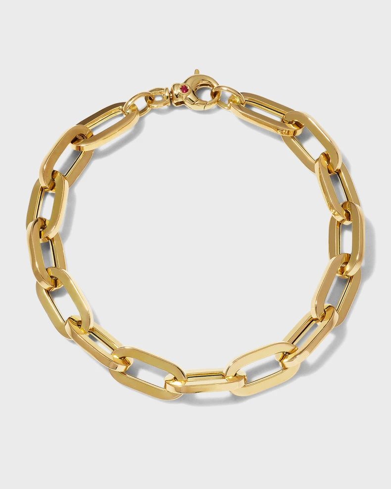 Classic Gold Yellow Gold Almond Link Chain Bracelet