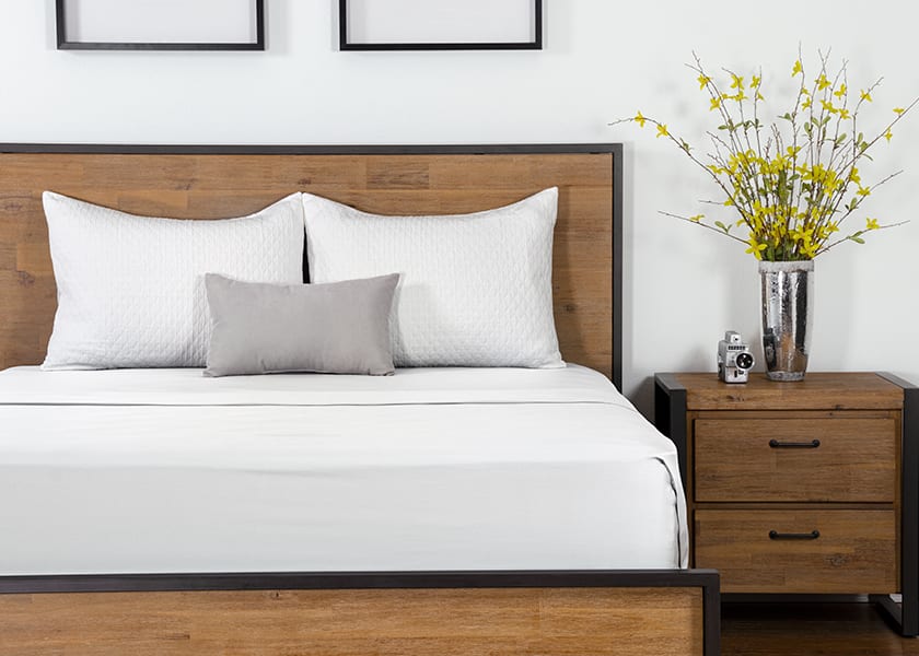 shot of bed made with tencel sheets