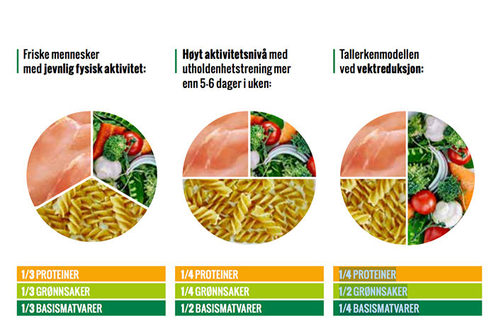 Slik ser de tre versjonene av tallerkenmodellen ut.
