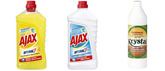 Ajax og Krystal grønnsåpe passer til mange forskjellige gulvoverflater. Men ikke alle!
