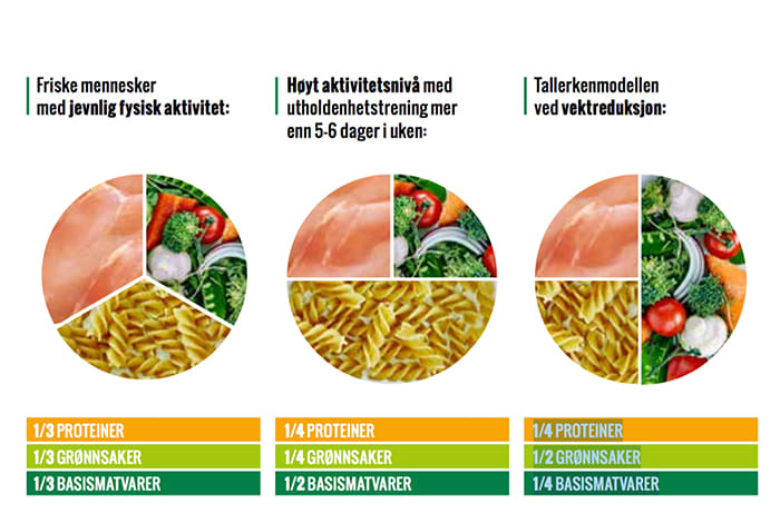 Slik ser de tre versjonene av tallerkenmodellen ut.
