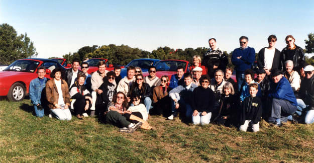 The first ever Club Run was held on 8 July 1990. The destination was Kiama for a spit roast lunch, after morning tea at Bulli Tops. The return trip was via Saddleback Mountain and Bald Hill Headland Reserve. Photo by Elaine Caldwell.