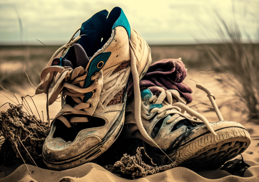 dirty shoes on a beach