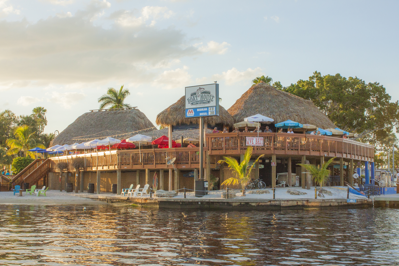Sanibel boating and waterfront dining the boat house tiki bar Sanibel Real Estate