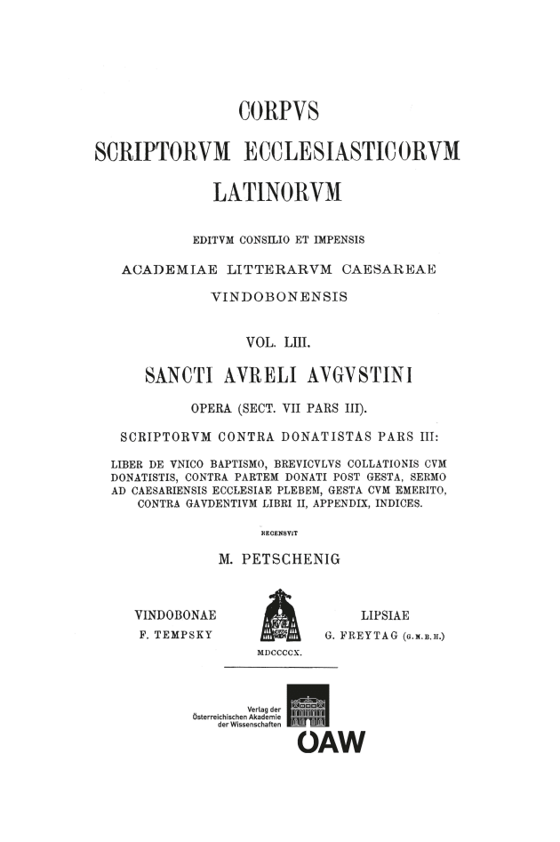 Augustinus. De unico babtismo, Brevicutus collationes cum Donatistis