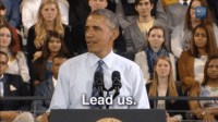 Barack Obama saying "lead us" during a speech