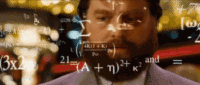 Numbers and formulas flying across the screen as Alan from the Hangover (played by Zach Galifianakis) thinks hard