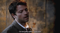 Castiel from Supernatural, played by Misha Collins, saying, "I'm very pop culture savvy now."