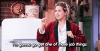 Rachel Green from Friends, played by Jennifer Aniston, saying, "I'm gonna go get one of those job things."