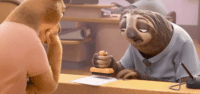 Sloth from Zootopia stamping paperwork