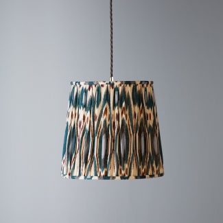 30cm tall tapered pendant shade in teal heraldic ikat