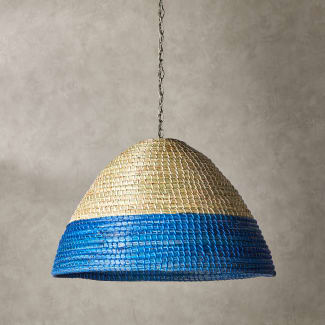 Barolo pendant shade in natural seagrass with turquoise stripe