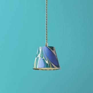 18cm pendant shade in green and blue roya hand made marbled paper