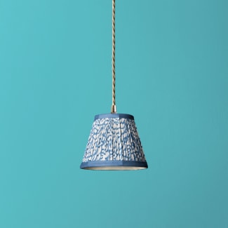 18cm Straight Empire Pendant shade in Turkish blue fish scales with blue tape