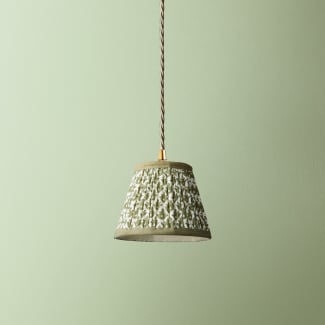 18cm Straight Empire Pendant shade in Temple Green block printed cotton