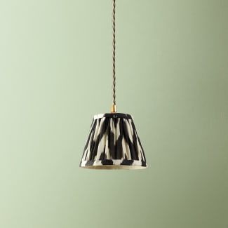 18cm Straight Empire Pendant shade in Printed Linen Ikat Shade in Black Zig-Zag