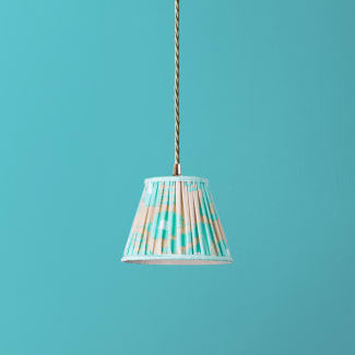 18cm straight empire pendant silk ikat shade in turquoise and ecru Koyari