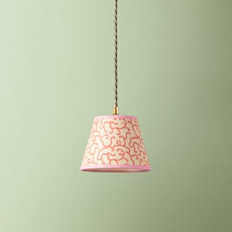 18cm pendant shade in pinky coral hand blocked 'Squiggles' by Ellen Merchant